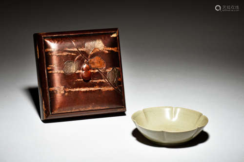 CELADON GLAZED FLORIFORM AND IMPRESSED DISH