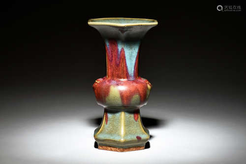 JUN WARE HEXAGONAL LOBED VASE