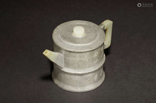 YIXING ZISHA PEWTER AND JADE TEAPOT