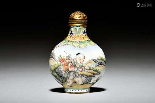 CLOISONNE ENAMELED 'PEOPLE' SNUFF BOTTLE