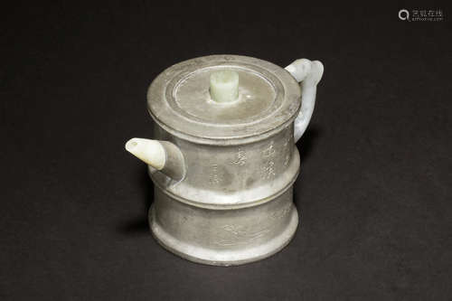 YIXING ZISHA PEWTER AND JADE TEAPOT