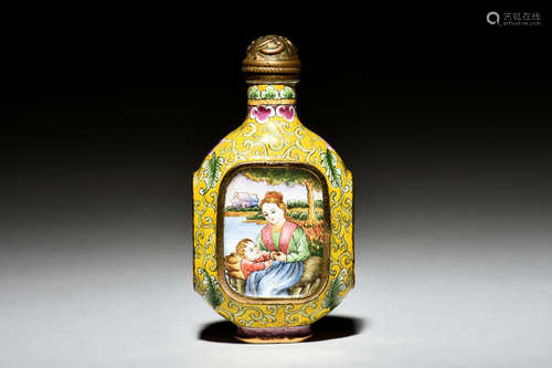 CLOISONNE ENAMELED 'WESTERN LADY' SNUFF BOTTLE