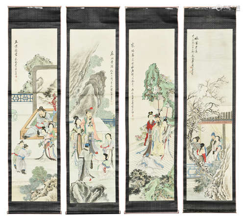 HUANG SHANSHOU: FOUR INK AND COLOR ON PAPER PAINTINGS 'PEOPLE'