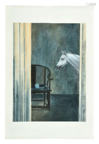 XU LEI: INK AND COLOR ON PAPER PAINTING 'HORSE'