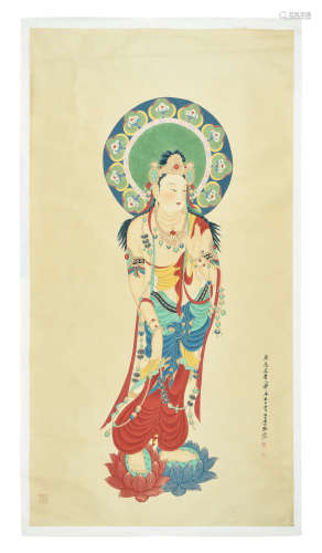 ZHANG DAQIAN: INK AND COLOR ON PAPER PAINTING 'GUANYIN'