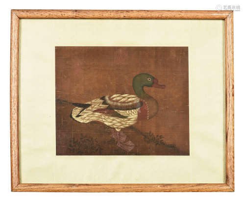 FRAMED INK AND COLOR ON PAPER PAINTING 'MANDARIN DUCK'