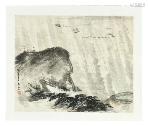 FU BAOSHI: INK ON PAPER PAINTING 'MOUNTAINS'