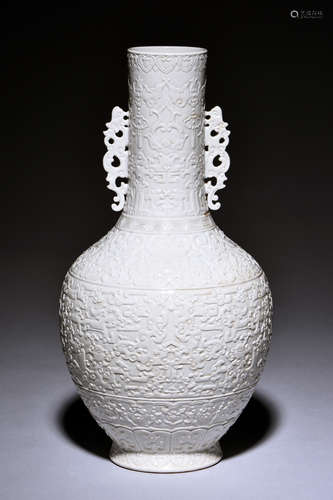 BLANC DE CHINE PORCELAIN CARVED VASE