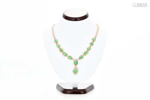 18K ROSE GOLD JADEITE AND DIAMOND NECKLACE WITH GIA CERTIFICATE