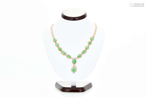 18K ROSE GOLD JADEITE AND DIAMOND NECKLACE WITH GIA CERTIFICATE