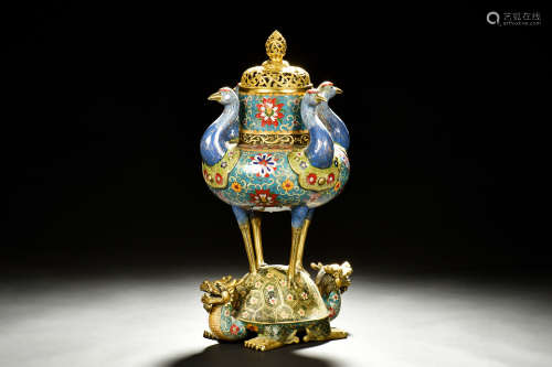 CLOISONNE ENAMELED 'MYTHICAL CREATURES' CENSER