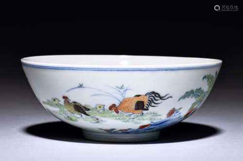 DOUCAI ENAMELED 'CHICKEN' BOWL