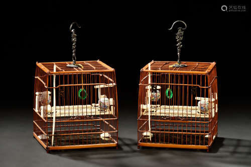PAIR OF BAMBOO BIRD CAGES