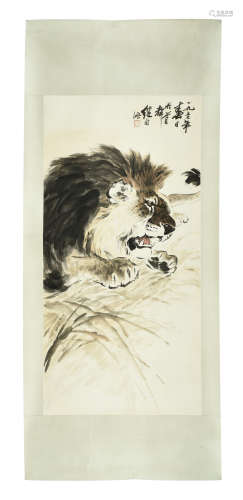 LIU JIZHEN: INK AND COLOR ON PAPER PAINTING 'LION'