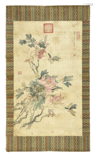 CIXI: INK AND COLOR ON SILK PAINTING 'FLOWERS'