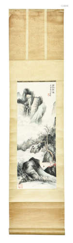 ZHU MEICUN: INK AND COLOR ON PAPER PAINTING 'MOUNTAIN SCENERY'