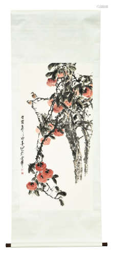 HUANG CHENGXI: INK AND COLOR ON PAPER PAINTING 'PERSIMMONS'