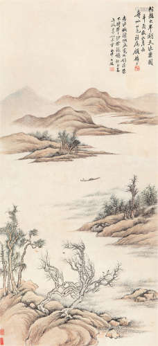 顾麟士 辛酉（1921）年作 湖天渔乐图 立轴 设色纸本