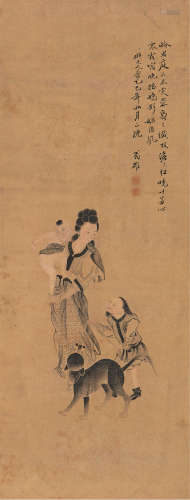 翁雒 乙巳（1845）年作 嬉婴图 立轴 设色绢本