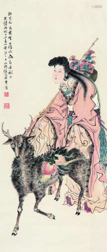 任伯年 光绪丙戌（1886）年作 祝寿图 镜片 设色纸本