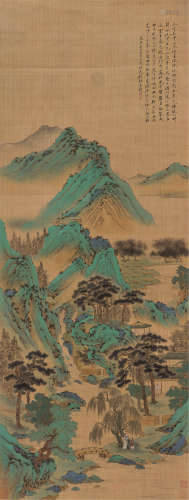 钱杜 道光壬午（1822）年作 青绿山水 立轴 设色绢本
