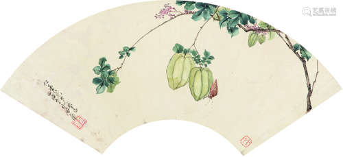 居廉 甲戌（1874）年作 杨桃 扇面 设色纸本