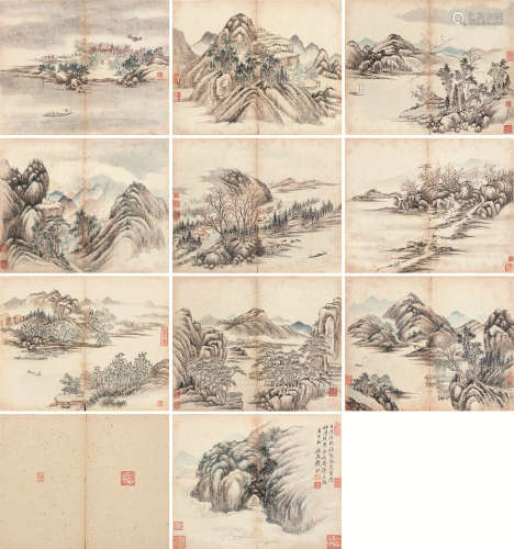 钱杜 庚午（1810）年作 山水 册页 （十开） 设色纸本