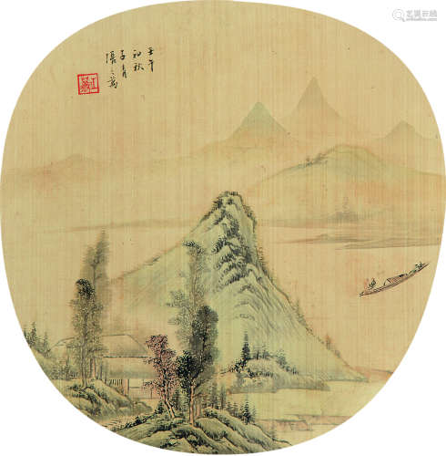 张之万 壬午（1882）年作 渡江 扇面 设色绢本
