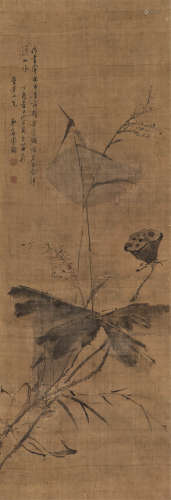 高凤翰 丁酉（1717）年作 荷塘清韵 立轴 设色绢本