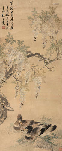 张熊 壬戌（1862）年作 春江水暖 立轴 设色纸本
