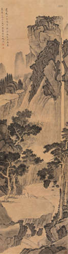 张深 道光丁亥（1827）年作 听泉图 立轴 设色纸本
