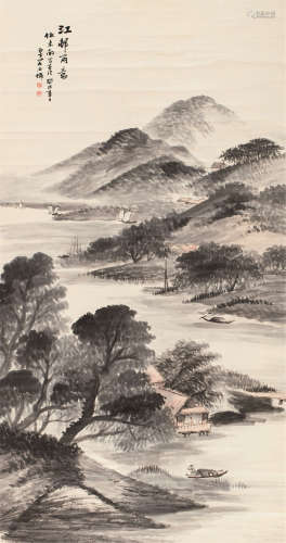 吴石僊 癸卯（1903）年作 江邨雨意 立轴 设色纸本