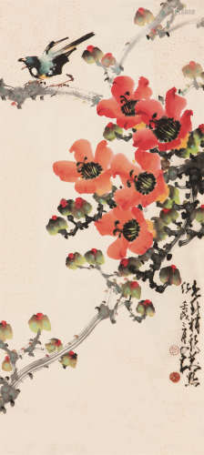赵少昂 壬戌（1982）年作 春到梢头万点红 镜片 设色纸本