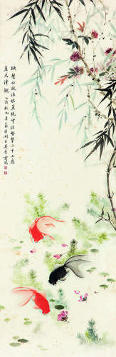 吴青霞 乙酉（2005）年作 游鱼 立轴 设色纸本