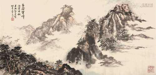 俞子才 丙寅（1986）年作 雨后云峰 镜片 设色纸本
