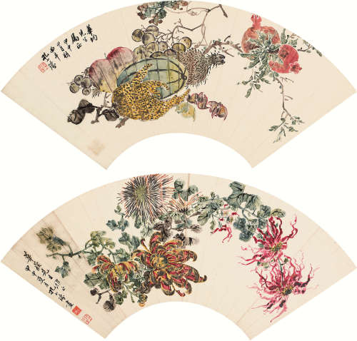 孔小瑜 甲申（1944）年作 蔬果 花卉 镜片 设色纸本