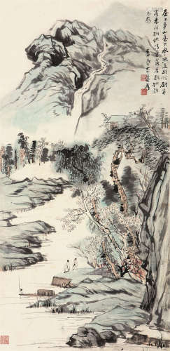 张大千 壬申（1932）年作 松山居士 立轴 设色纸本