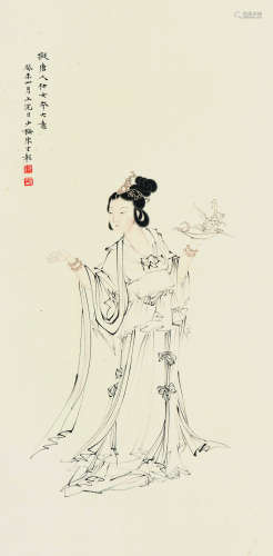 陈少梅 癸未（1943）年作 唐人仕女 镜片 设色纸本