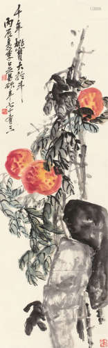 吴昌硕 丙辰（1916）年作 千年桃实 立轴 设色纸本