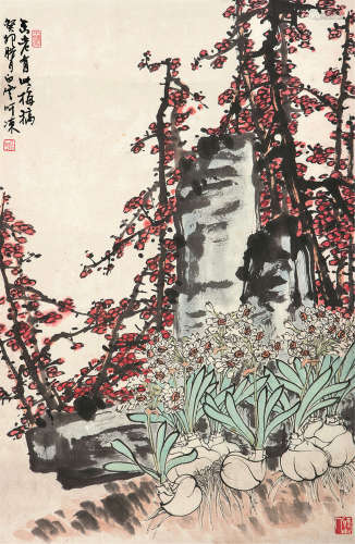 刘知白 癸卯（1963）年作 梅石图 镜片 设色纸本