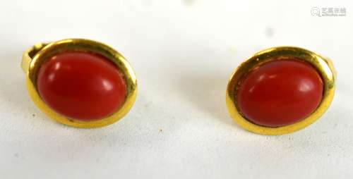 Pair of 18 K Gold and Coral Earrings