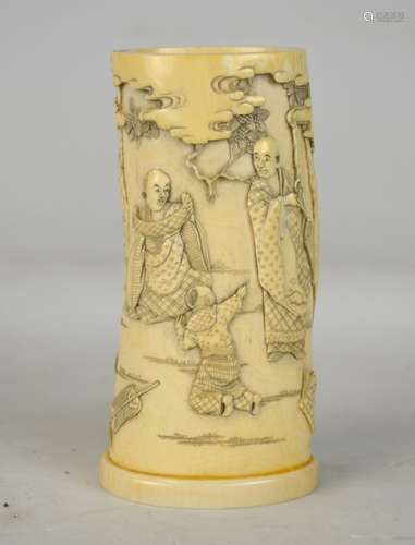 Chinese Carved Bone Brush Pot