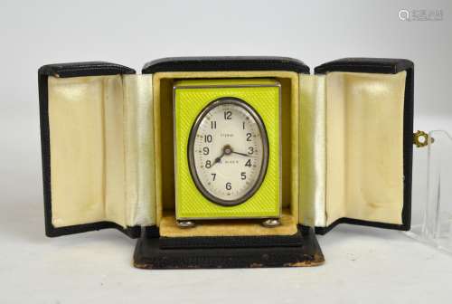 Yellow Green Enamel on silver Miniature Clock