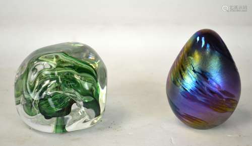 Two Hand Blown Art Glass Paper Weights Signed