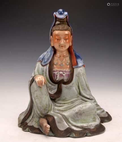 Chinese Famille Rose Porcelain Figure of Guanyin
