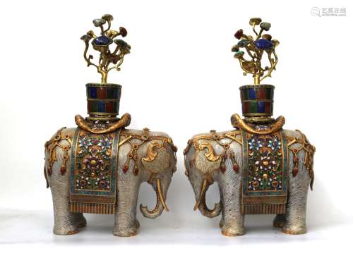 Pair 18th Century Chinese Cloisonne Elephants