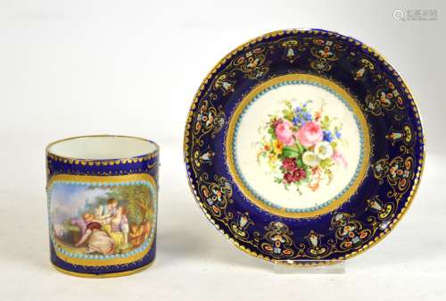 Jeweled Sevres Cup and Saucer w Love Scene