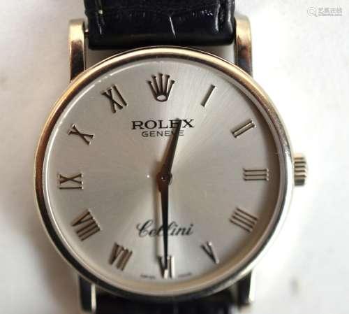 18K Gold Rolex Geneve Cellini Leather Watch