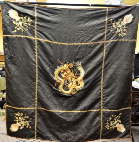 Textile Square Asian Panel w Dragon Motif