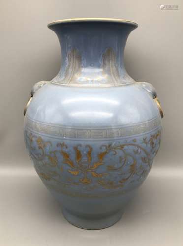 Large Chinese Gilt Light Blue Glazed Vase